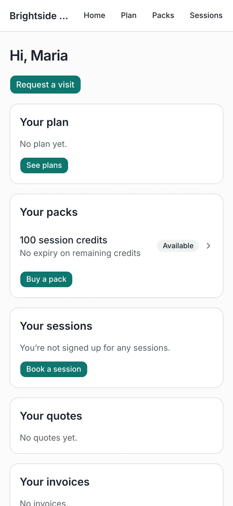 Customer portal home on a phone