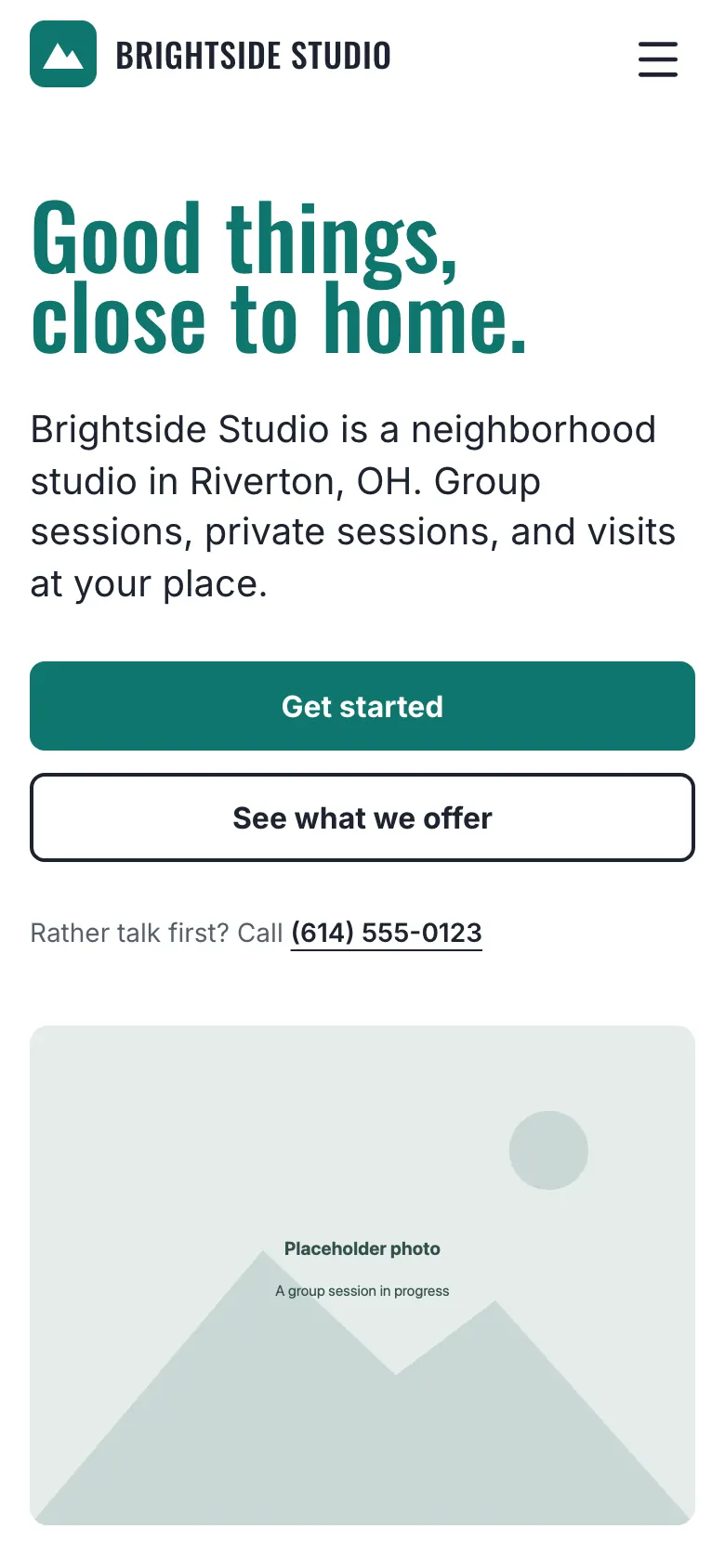 Brightside Studio homepage on a phone